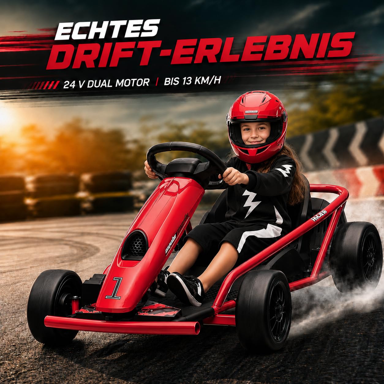 Litake Elektro-Kart 24V, Kinder Drift-Auto mit Akku und Sicherheitsgurt