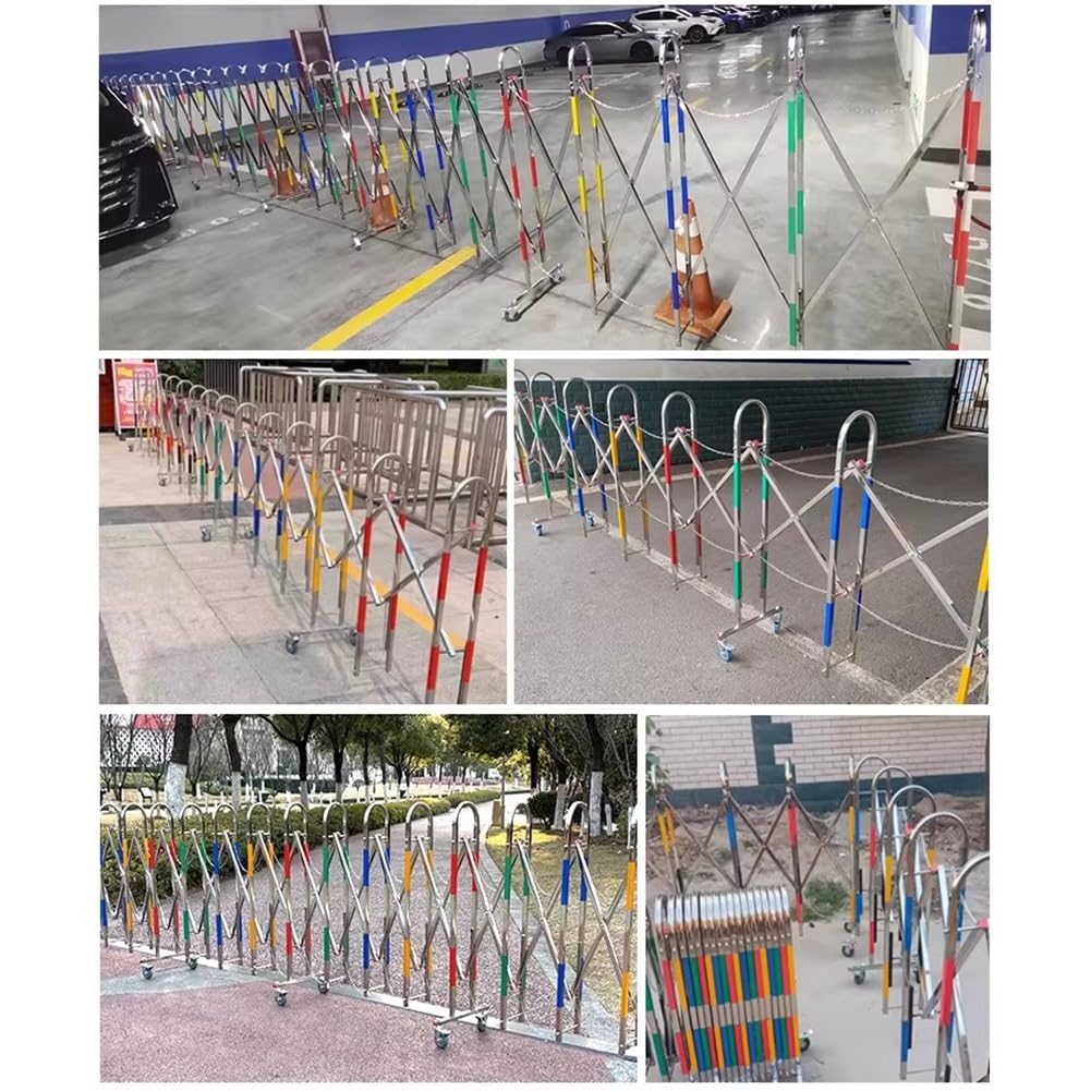 Rozszerzalna metalowa barykada ze stali nierdzewnej, mobilna, składana, bezpieczna bramka barierowa dla ruchu drogowego z kółkami, przenośna, chowana ochrona tłumu, 1,1 x 10 m