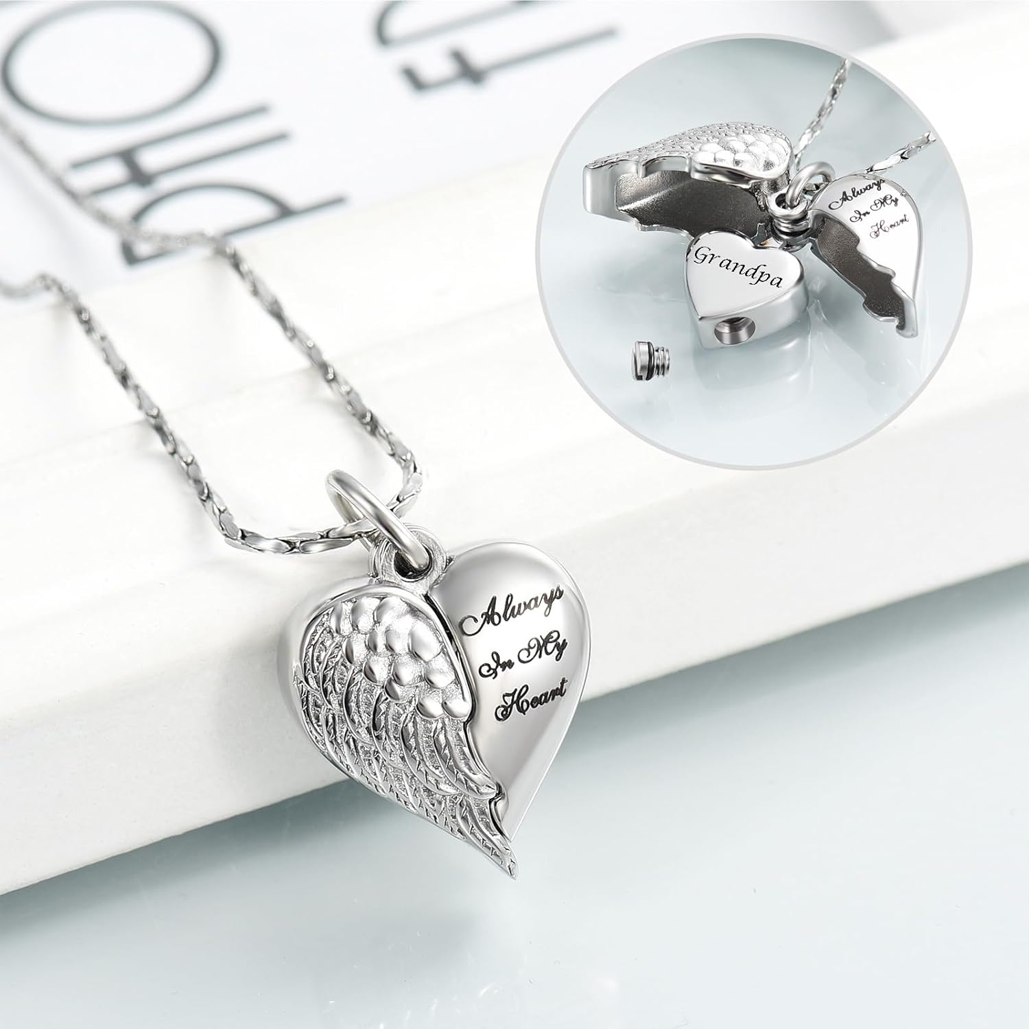 Imrsanl Cremation Jewelry for Ashes Heart Urn Necklace Pendants Ashes for Women Men Family Keepsake Memorial Angel Wing with Charm Heart for Loved Ones - Image 2