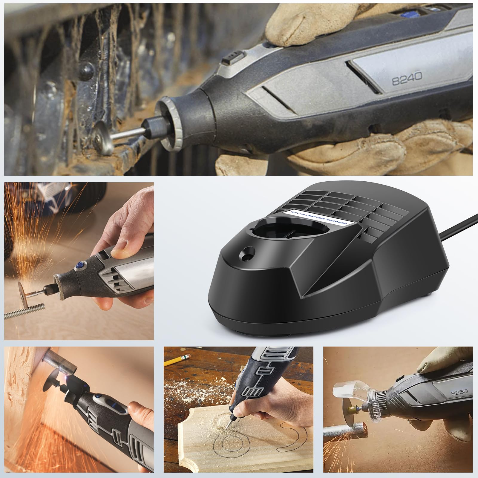 ASUNCELL Cargador de 12V 1,5 A Compatible con Dremel 8200, 8220 y 8300 baterías de Herramientas (B812-01, B812-02, B812-03), Cargador rápido para multiherramientas inalámbricas Dremel