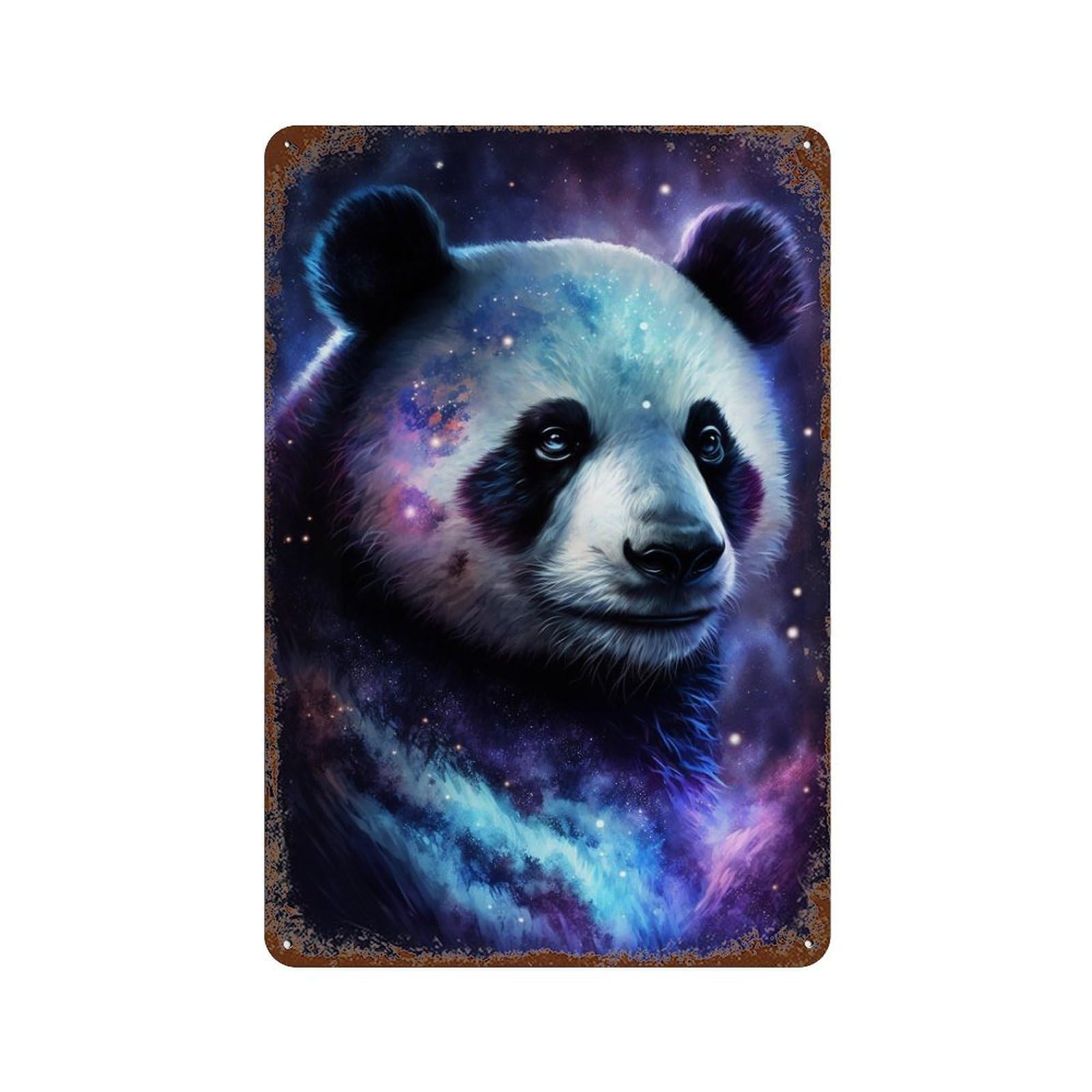 Cosmic Panda Wall Art 11.8"x7.9" Weathered Tin Sign, Shabby Chic Decor for Farmhouse, Kitchen And Entryway Decor
