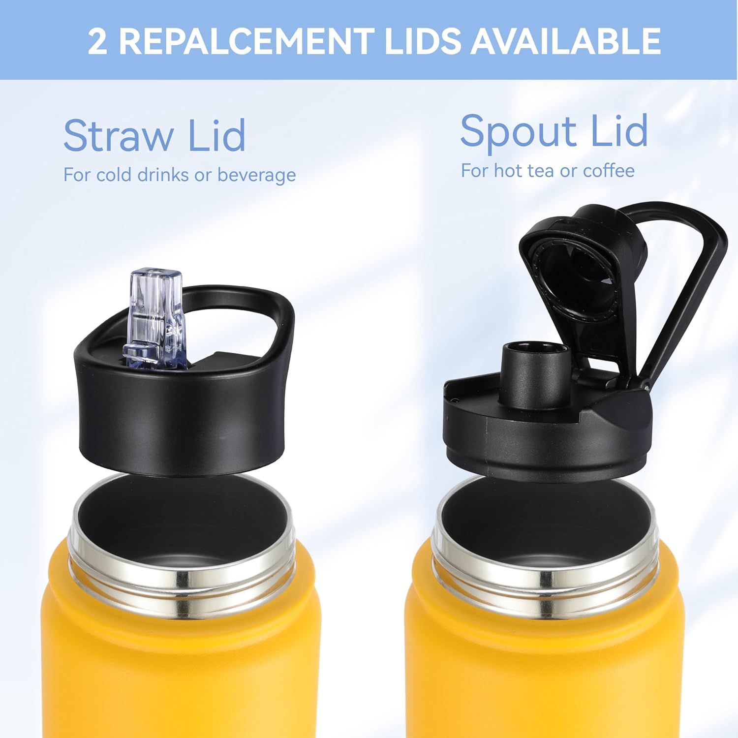 HASLE OUTFITTERS Insulated Water Bottle 22 oz Double Wall Stainless Steel Water Bottle Wide Mouth with Straw Lid & Spout Lid Keeps Cold or Hot(Yellow Orange Gradient,1) - Image 5