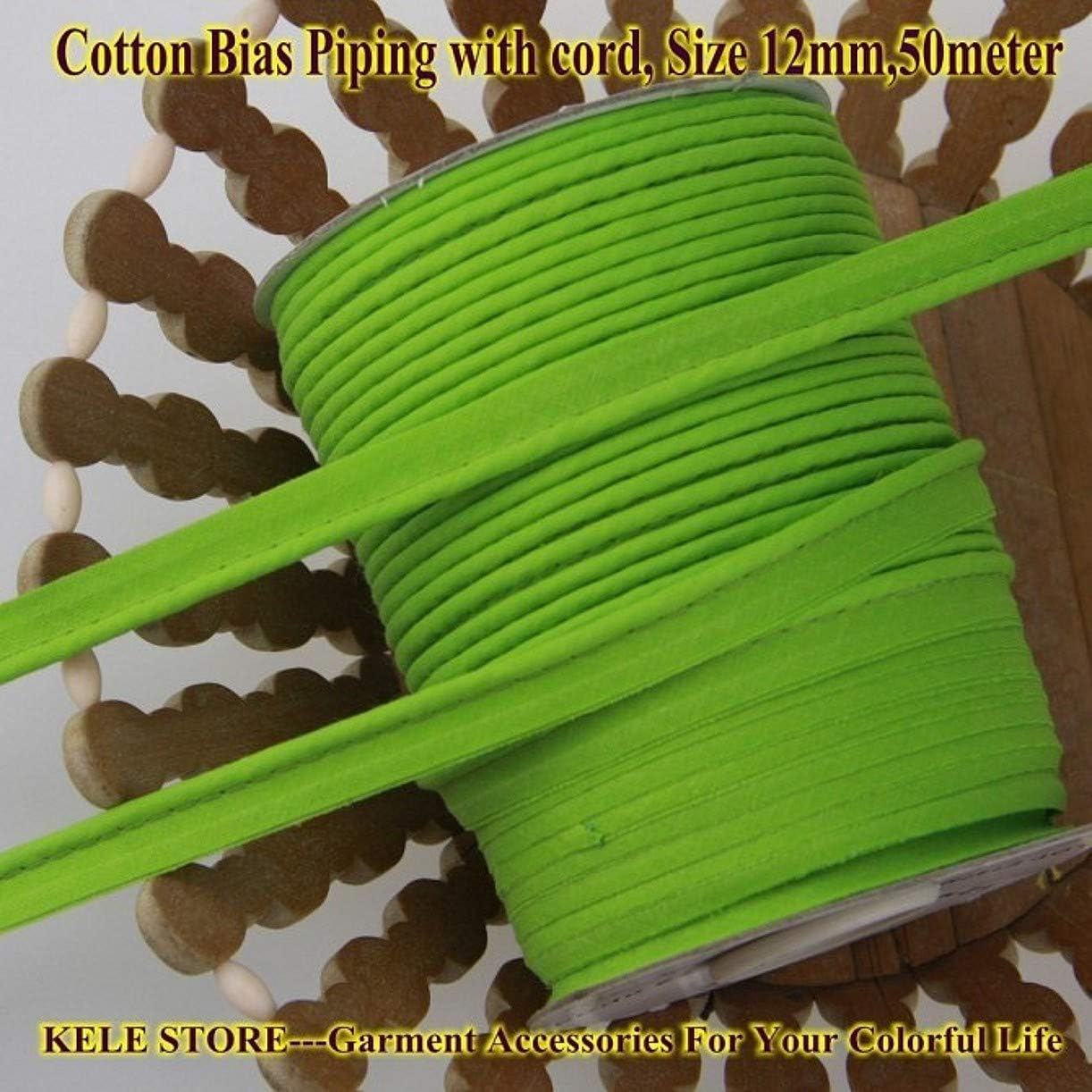 YJIUYUANQ Cotton Single Fold Bias Tape, Maxi Piping Trim, Durable Welting Cord for DIY Sewing, Fabric Trimming and Upholstery Craft Projects (Green, 1/2" Wide, 50 yd)