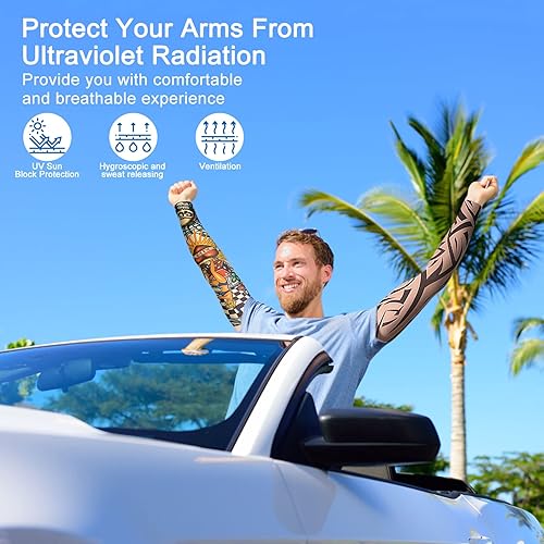 Miniatura 7 de Mangas de brazo de tatuaje paquete de 10 tatuajes temporales falsos para hombres y mujeres mangas de tatuaje protección solar UV para actividades y
