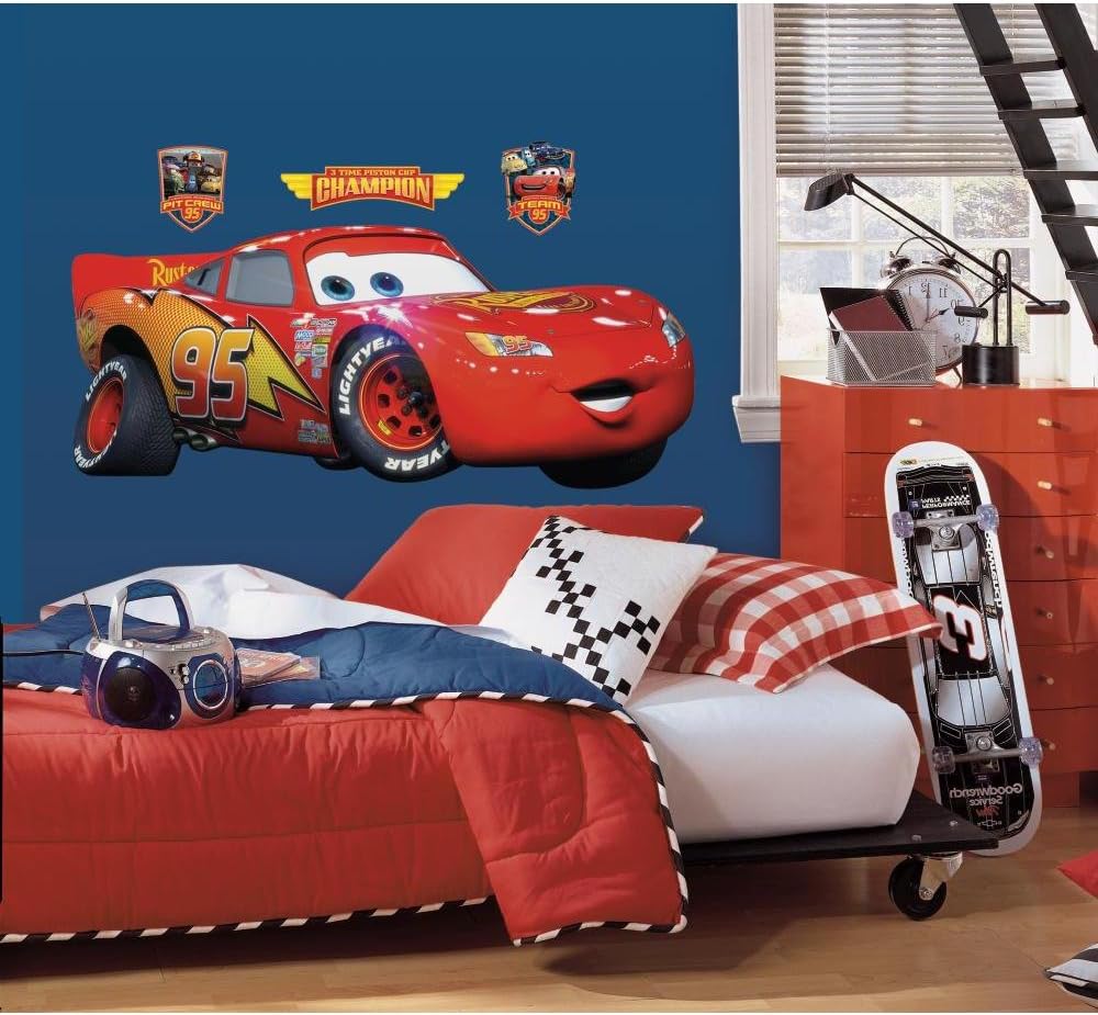 RoomMates Disney Pixar Cars Lightning McQueen Giant Peel & Stick Wall Decal RMK1518GM - 38.5" Tall Kids Room Decor
