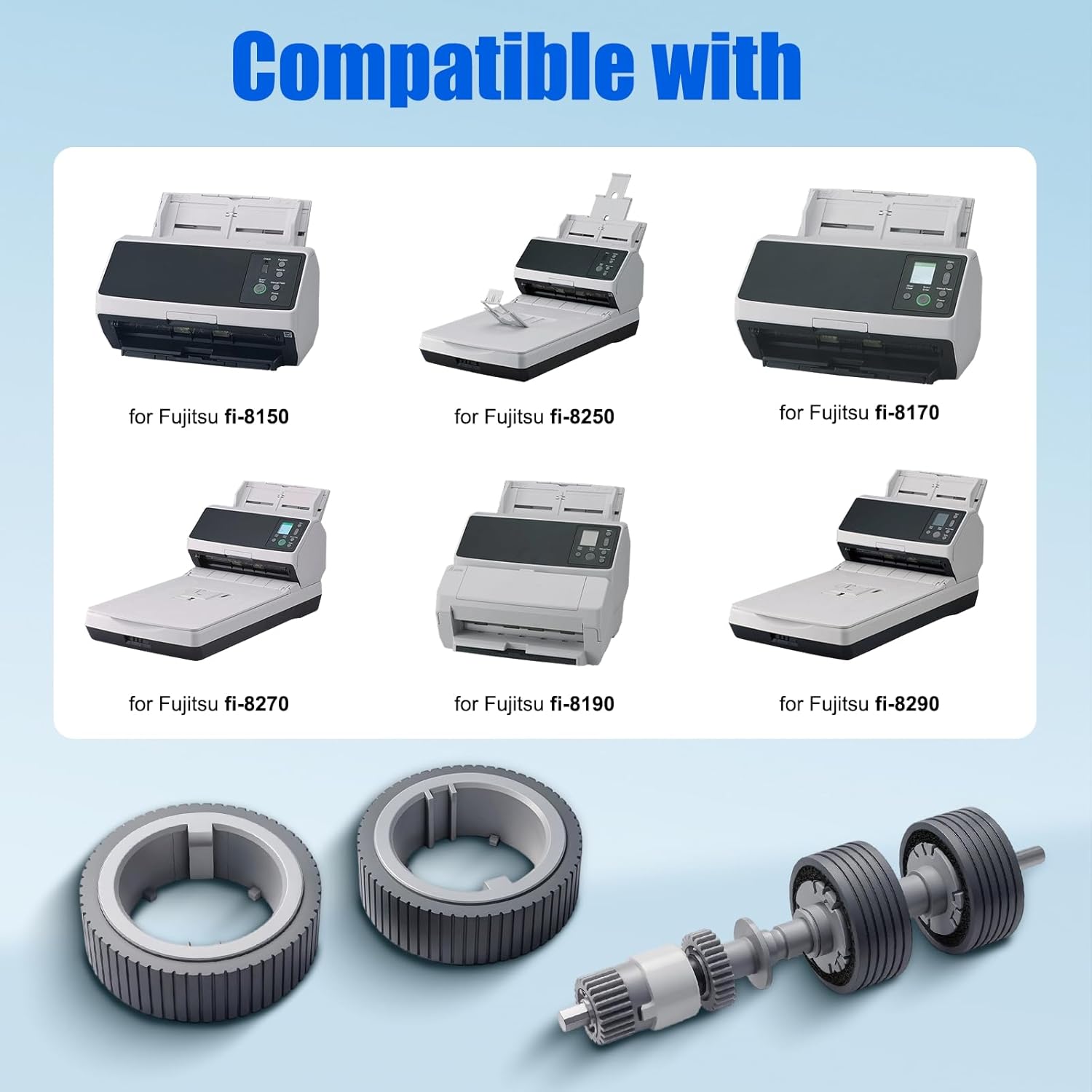 PA03810-0001 PA03810-0002 Scanner Brake and Pick Roller for Fujitsu fi-8150 fi-8250 fi-8170 fi-8270 fi-8190 fi-8290 fi8150 Rollers CG01000-304101 Scanner Roller Kit