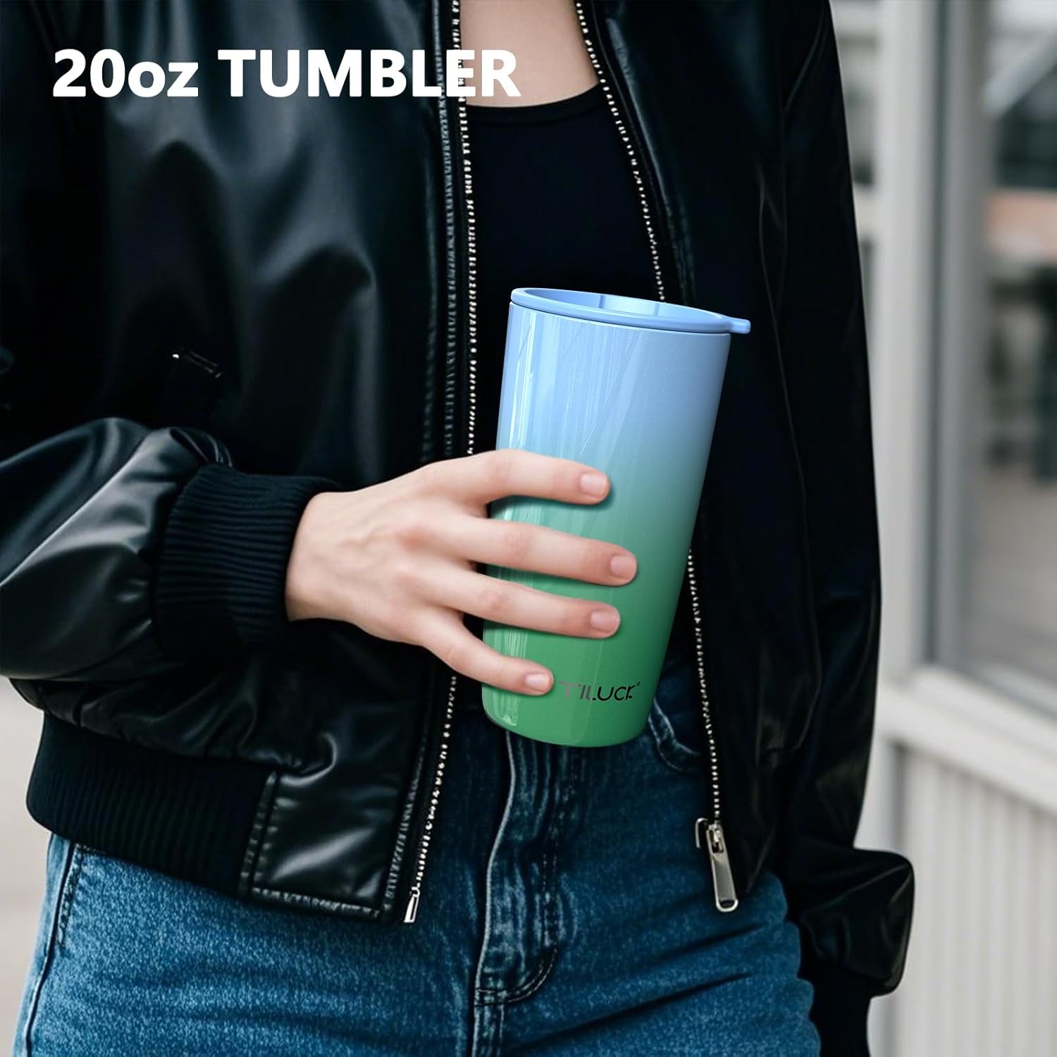 TILUCK 20 oz Tumbler with Lid, Vacuum Insulated Stainless Steel Coffee Mug, Double-Walled Travel Tumbler for Hot and Cold Drinks(GlitterGreenBlue, 20oz) - Image 6