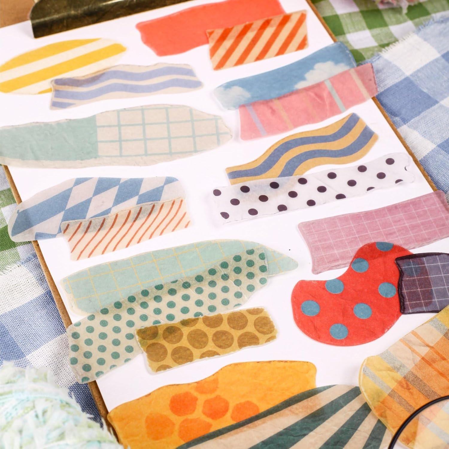 120 Pcs Aesthetic Washi Stickers, Irregular Geometric Shape Scrapbook Ephemera, Writable Torn Paper Tape Style Decals for Bullet Journaling, Planners, DIY Arts and Crafts