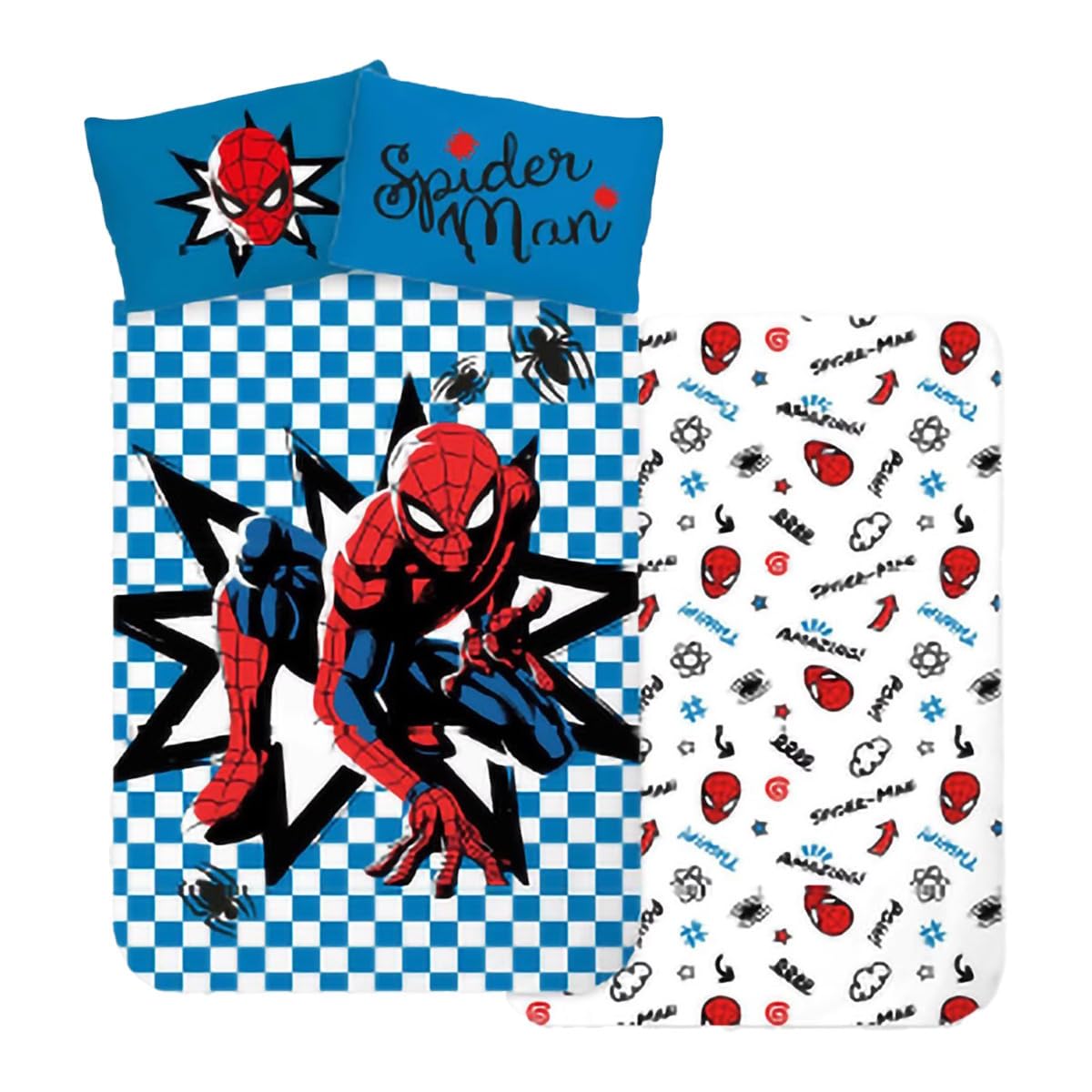 Brandmac Boys Spiderman Cot Size Bedding Set | Duvet Cover 100X135 Cm + Pillowcase 40X60 Cm, 100% Cotton | Marvel Superhero Reversible Cot Bedlinen Set For And Girls