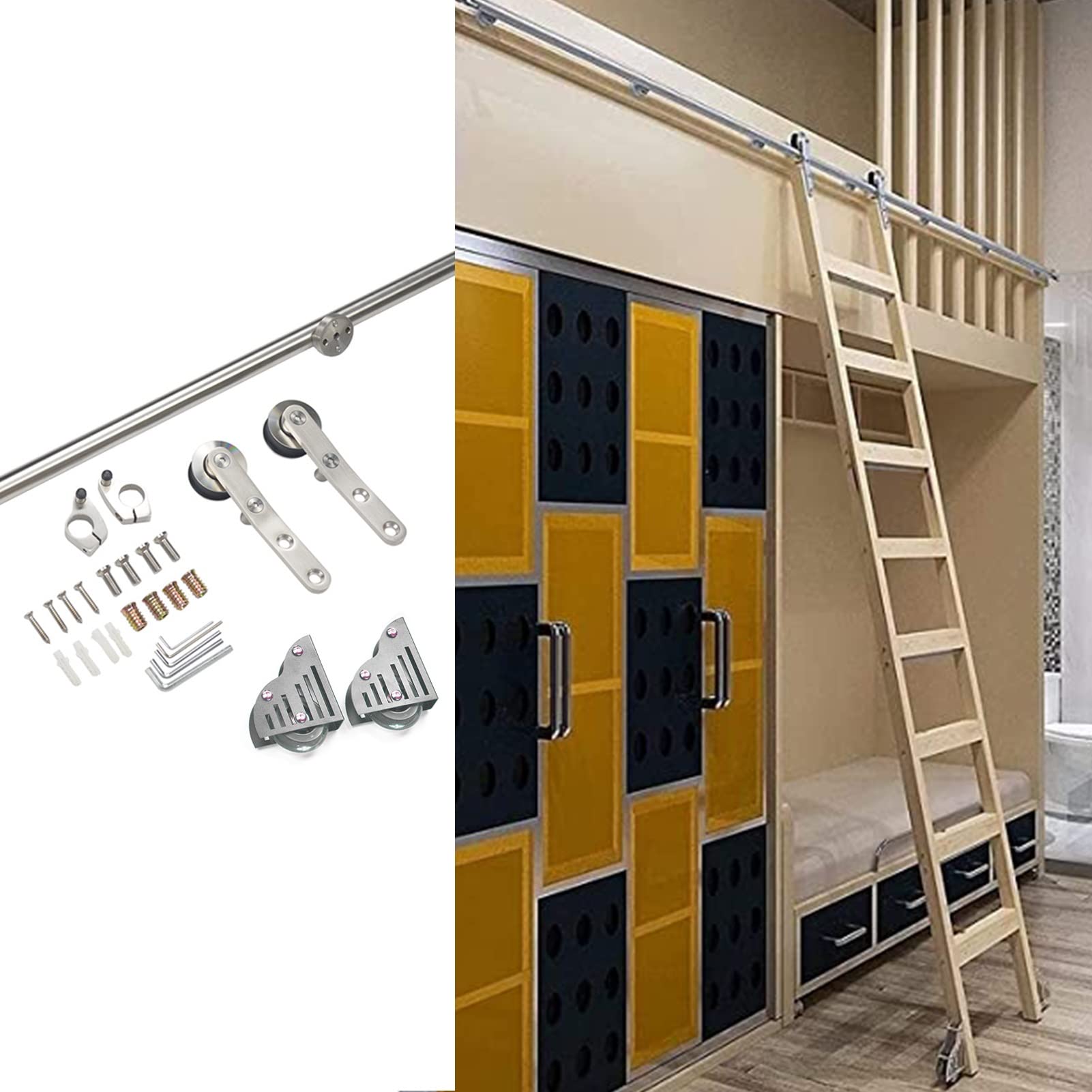 Kit de porte de grange coulissante en acier inoxydable avec rail d'échelle mobile en tube rond