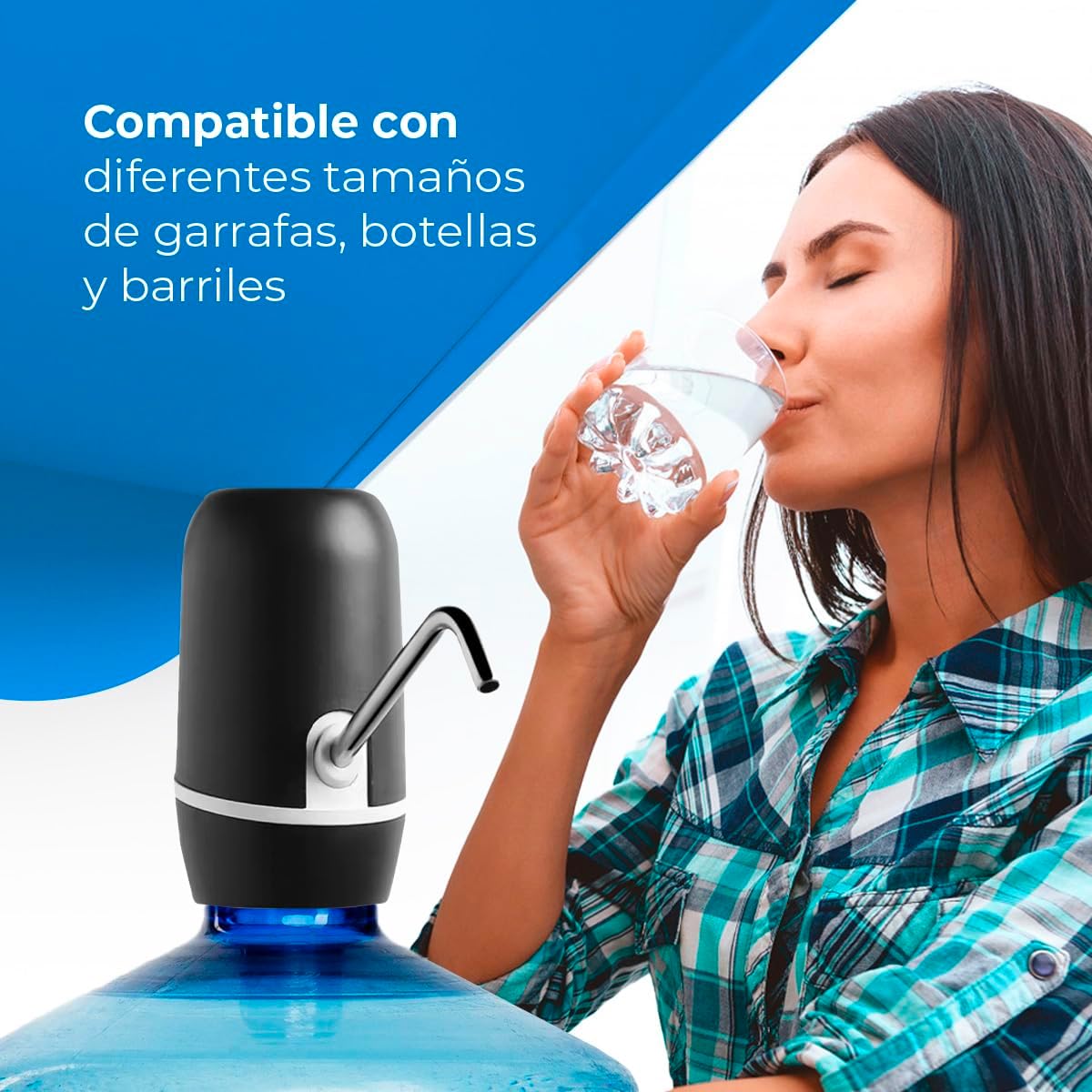 NK Water Dispenser - Automatic Water Dispenser, USB Charging, Steel Dispenser, BPA Free, Cold Water, 1200mAh, Transportable, for 1.5L, 5.7L, 10L, 11.3L, 15L, 18.9L Bottles and Decanters - Color Black