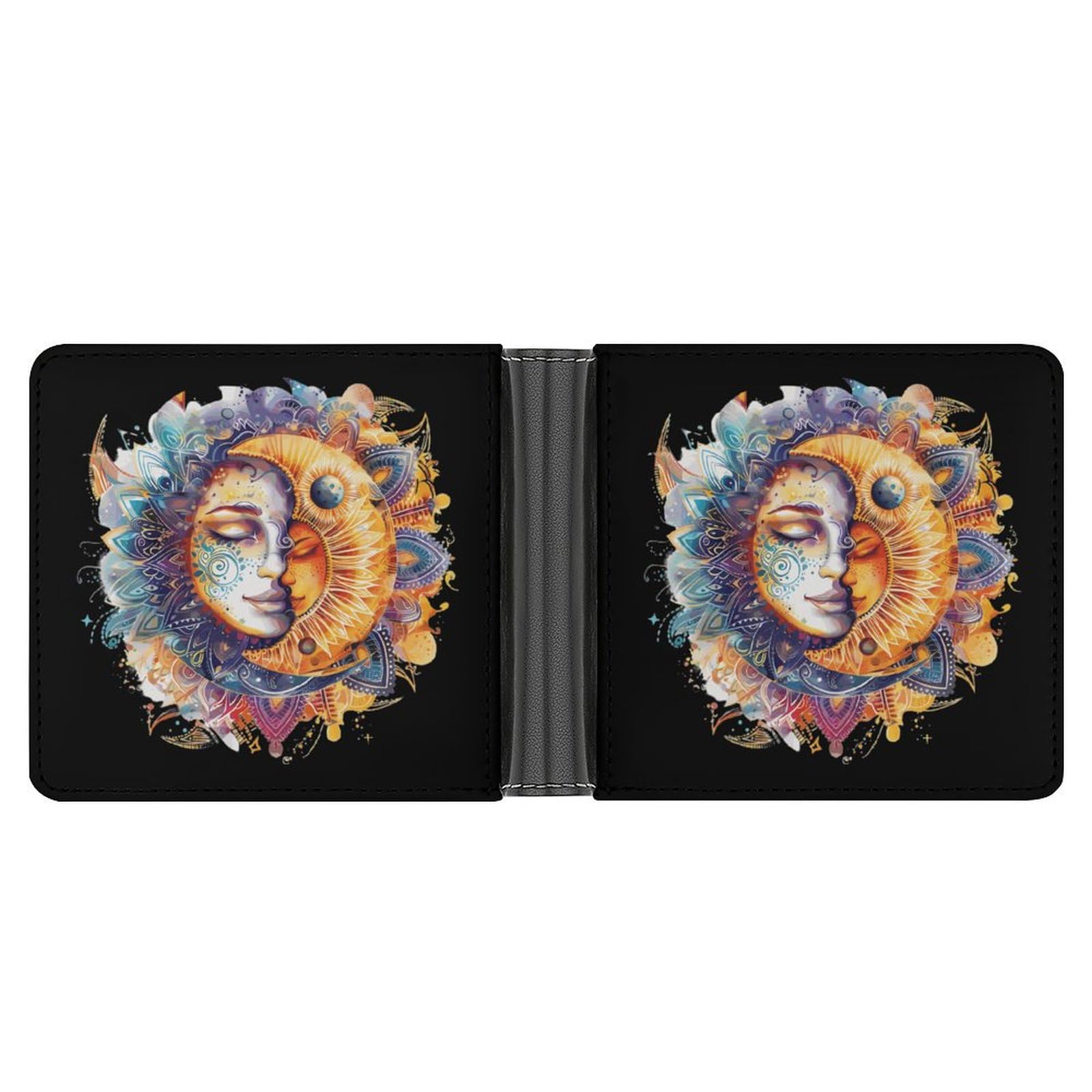 Sun And Moon Trippy Flower Funny Men's Slim Bifold Wallet with Multiple Card Slots Front Pocket Purse