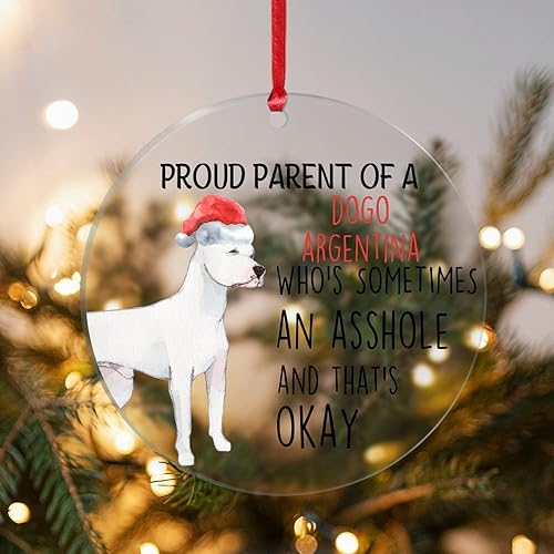 Miniatura 3 de Proud Parent of A Dogo Argentina Who's Sometimes an Asshole Adorno acrílico de Navidad con pata de perro, adorno de árbol de Navidad decorativo de