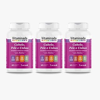 Kit 3 Biotina - Cabelo, Pele E Unhas C/ 60 - Vitaminas C, B1, B2, B3, B5, B6, B7(Biotina), B9(Ácido Fólico), B12, Zinco