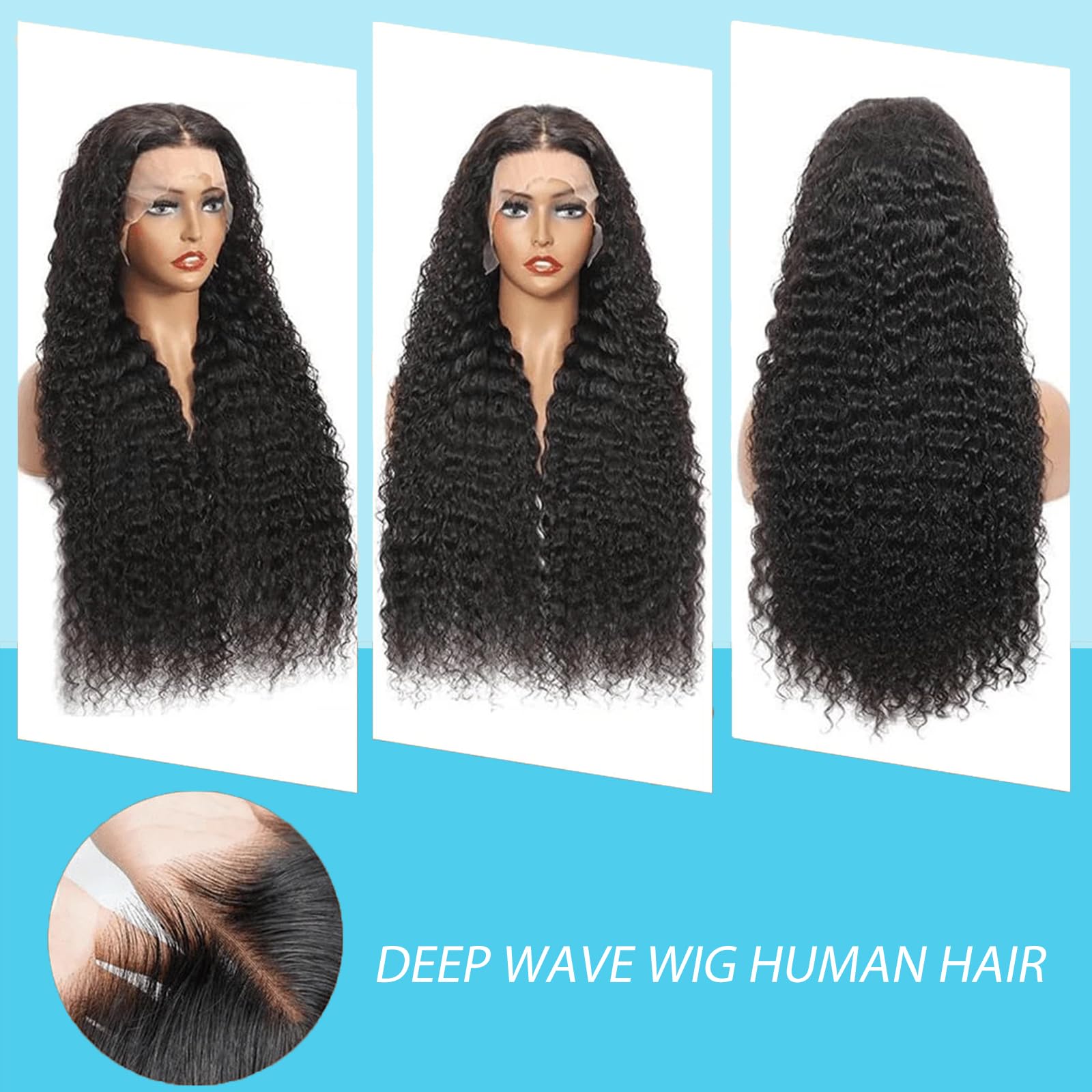 28 Inch Deep Wave Lace Front Wig 210% Density Human Hair Pre Plucked Lrv Hair 210% Density Pre Plucked Deep Wave Lace Frontal Wig  main image 2