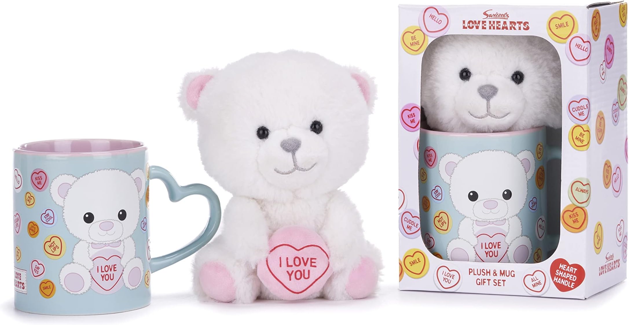Posh PawsSwizzels Love Hearts Bronte 'I Love You' Bear 11OZ Mug & Plush Gift Set, Blue, 37742