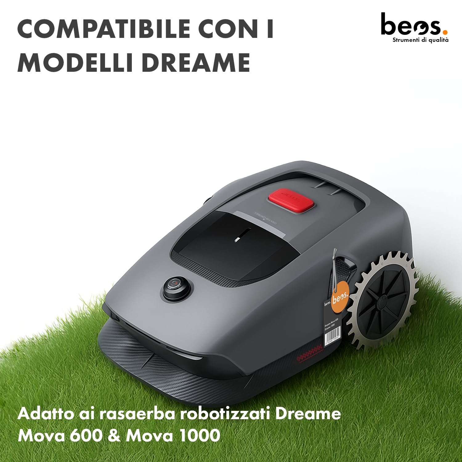 BEOS Spuntoni in Acciaio Inox Premium per Dreame - Fori per Viti Svasate - Sbavatura - per Dreame Mova 600 | Mova 1000 - Miglioramento della trazione per Tosaerba robotizzati