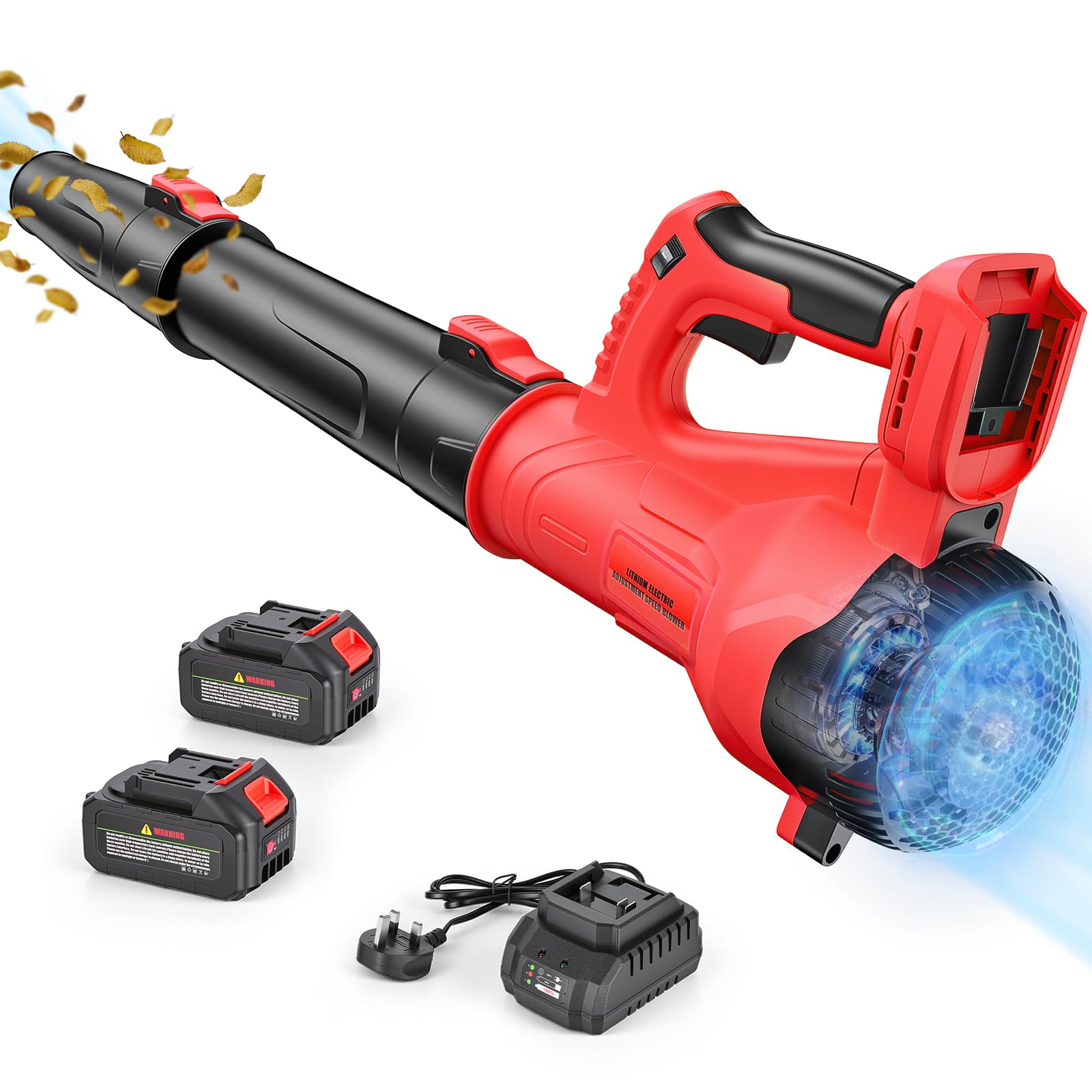 Soffiatore a Batteria, per Foglie a Batteria con 6 Livelli di Velocità, Portata d'aria 218 CFM (3,2 m³/h), 2 x 4000 mAh Batterie e Caricabatterie Rapido, per la Pulizia di Terrazze, Prati e Giardini