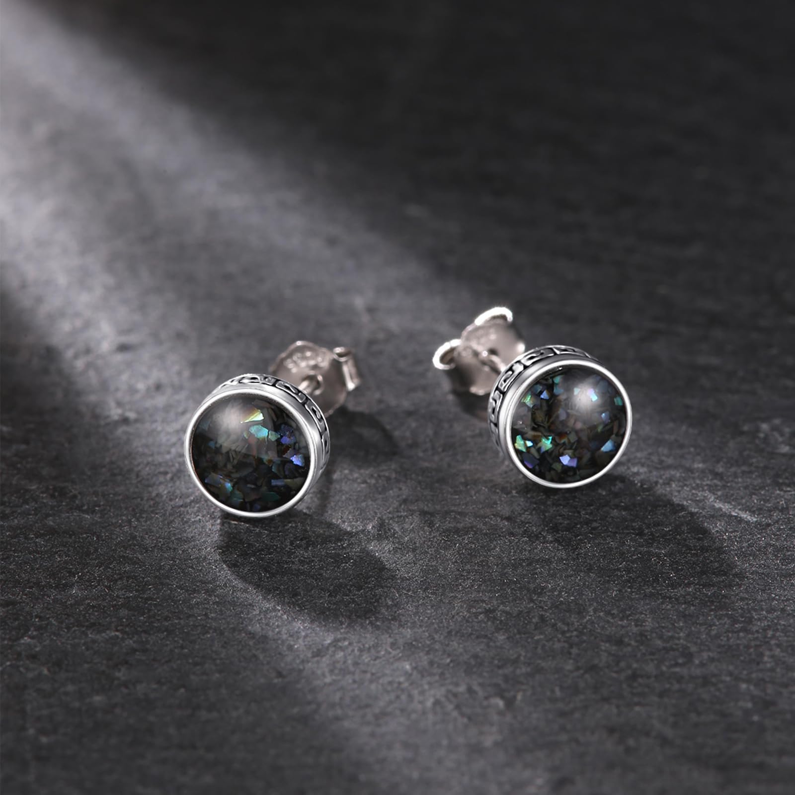 REDSUN Pendientes redondos de plata de ley 925, pendientes vikingos, redondos, pequeños, hipoalergénicos, para hombre y mujer, ónix/malaquita unisex
