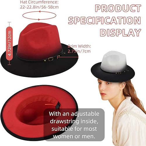 Miniatura 3 de Sombrero Fedora clásico de ala ancha para mujer, paquete de 4 sombreros retro Panamá de lana con hebilla de cinturón