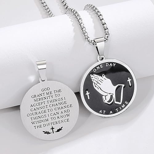 Miniatura 3 de Yaumatea Collar de oración de serenidad con manos en oración, colgante de moneda para hombres y mujeres, señores, oración, versículo bíblico,