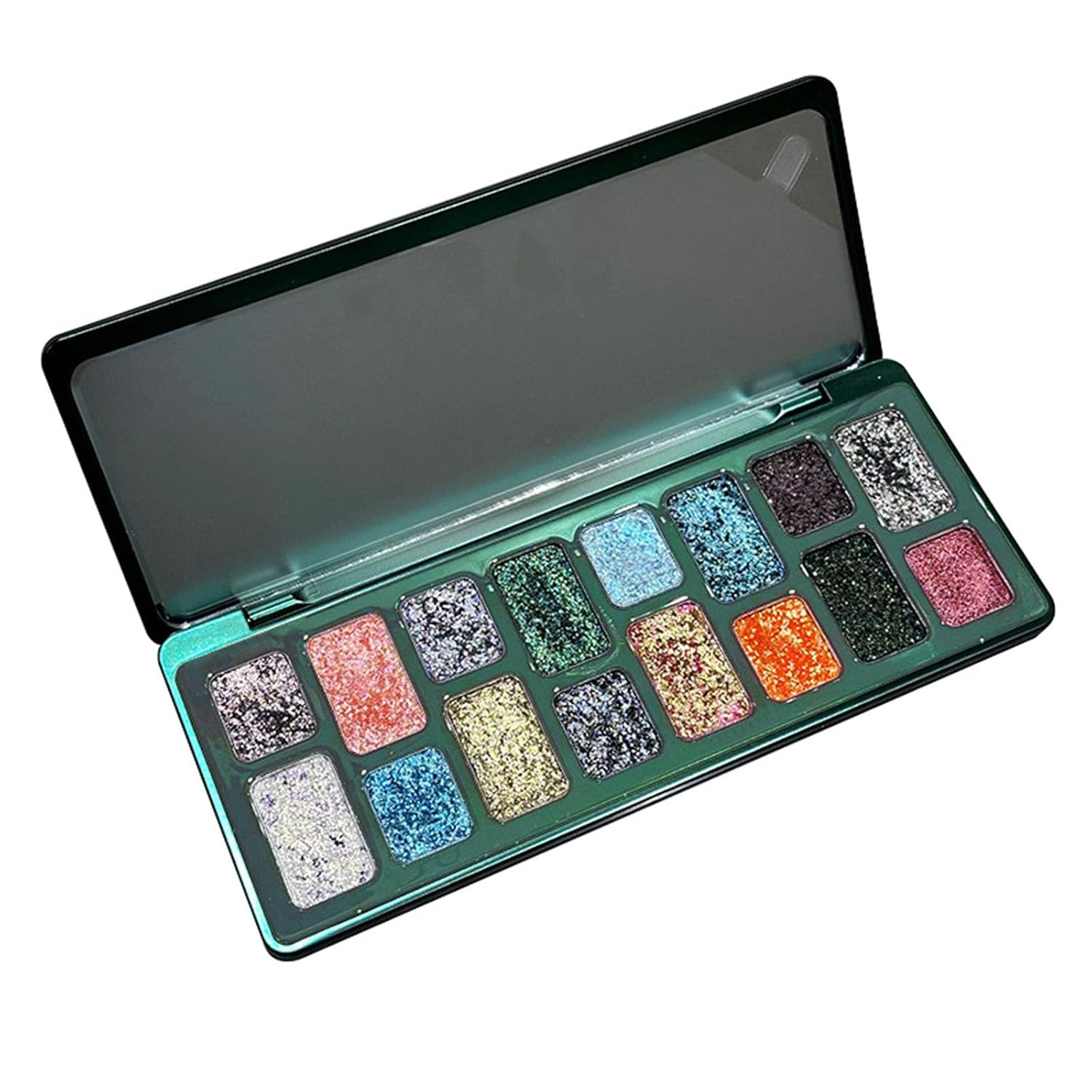 Glitter Green Eyeshadow Palette, 16 Color Sparkle Shimmer Eye Shadow Palettes for Women, Highly Pigmented, Forest Emerald Lime Smokey Eyes Makeup, Cosplay Party Daily Use