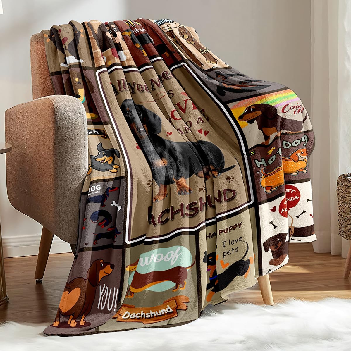 Dachshund Blanket, Weiner Dog Blankets, Weiner Dog Gifts for Women, Dachshund Stuffed Animal Pattern Blanket for Dogs Lovers (Dachshund 3, 47"x 60")