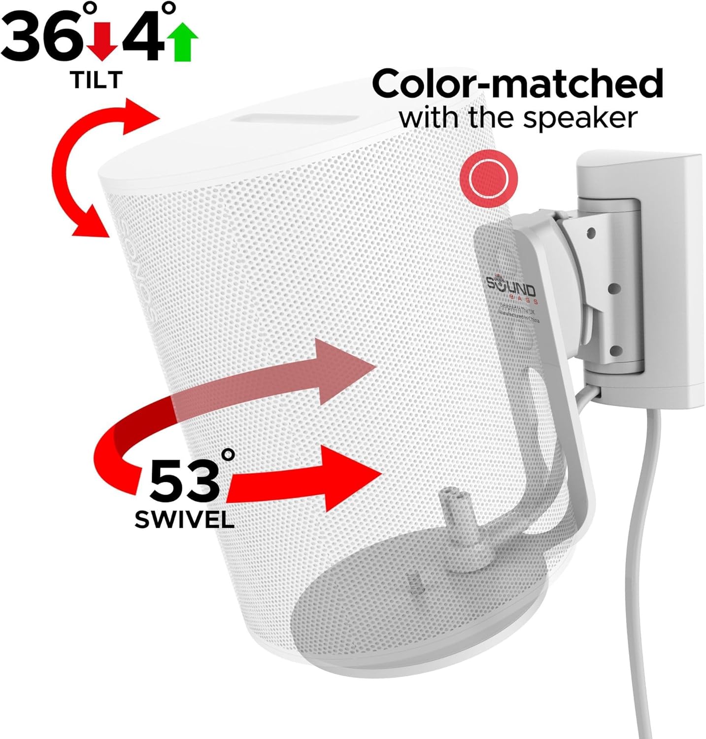 Sound Bass ERA100 Wall Mount Bracket, Tilt and Swivel, White, Twin (2pcs), Compatible with Sonos ERA 100, Effortless Installation, Includes Mounting Kit, Double, Pair - Image 2