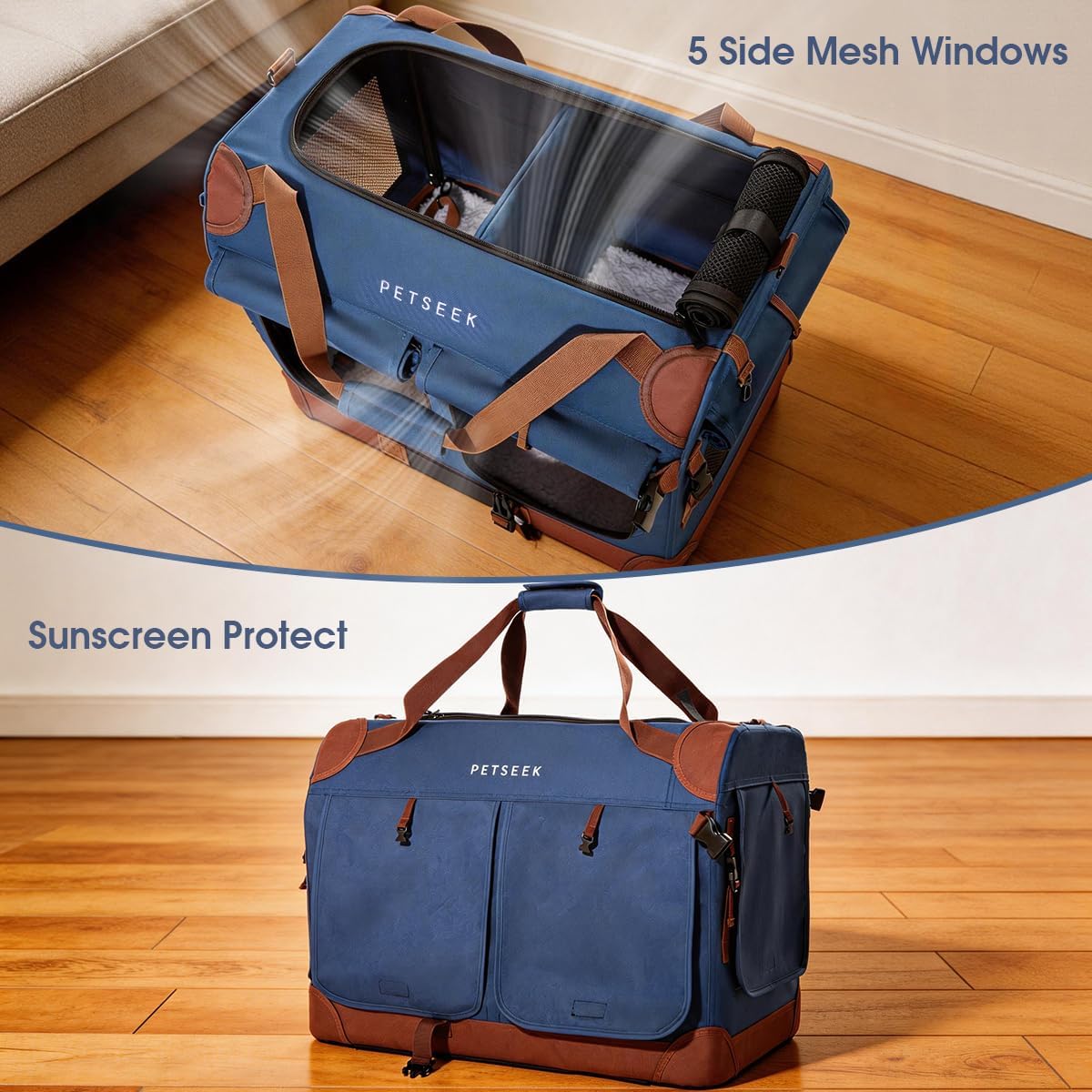 Extra Large Cat Carrier for 2 Cats, Soft Sided Folding Small Dog Pet Carrier 24"x16.5"x16" Dual Cabin Collapsible Ventilated Comfortable Design Portable Vehicle