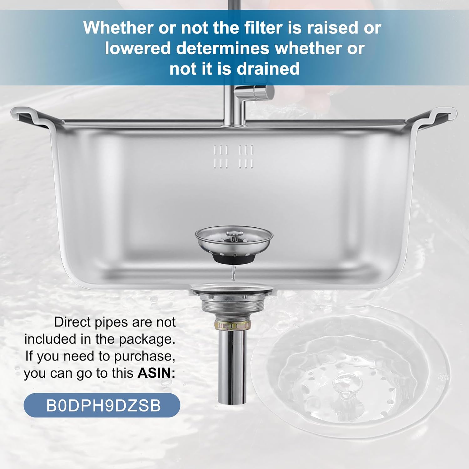 ZM Kitchen Sink Stainless Steel Basket Strainer with Drain Assembly, 3-1/2 Inch Sink Drain Stopper Plug