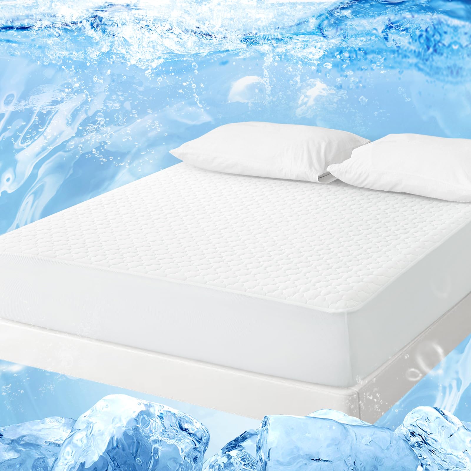EASELAND Queen Size Cooling Mattress Topper Summer for Hot Sleepers and Night Sweats Instant Cooling Fiber Pillow Top Mattress Cover 8-21" Deep Pocket(60x80 Inches,White)