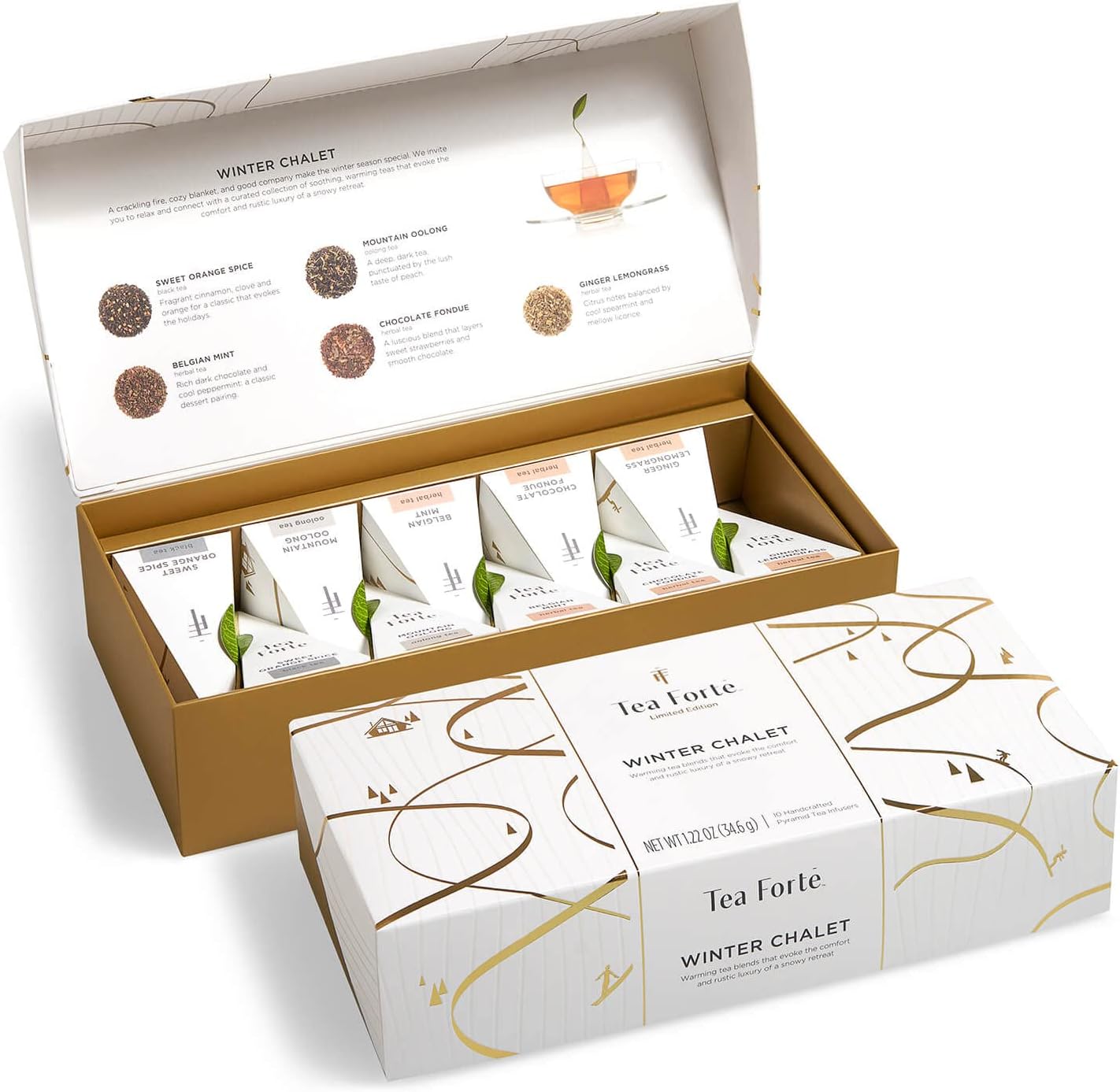 Tea Forté Warming Joy Edition 2019 | Assortment Box 10 Hand Assembled Pyramids | Black Tea and Herbal Tea | Limited Edition