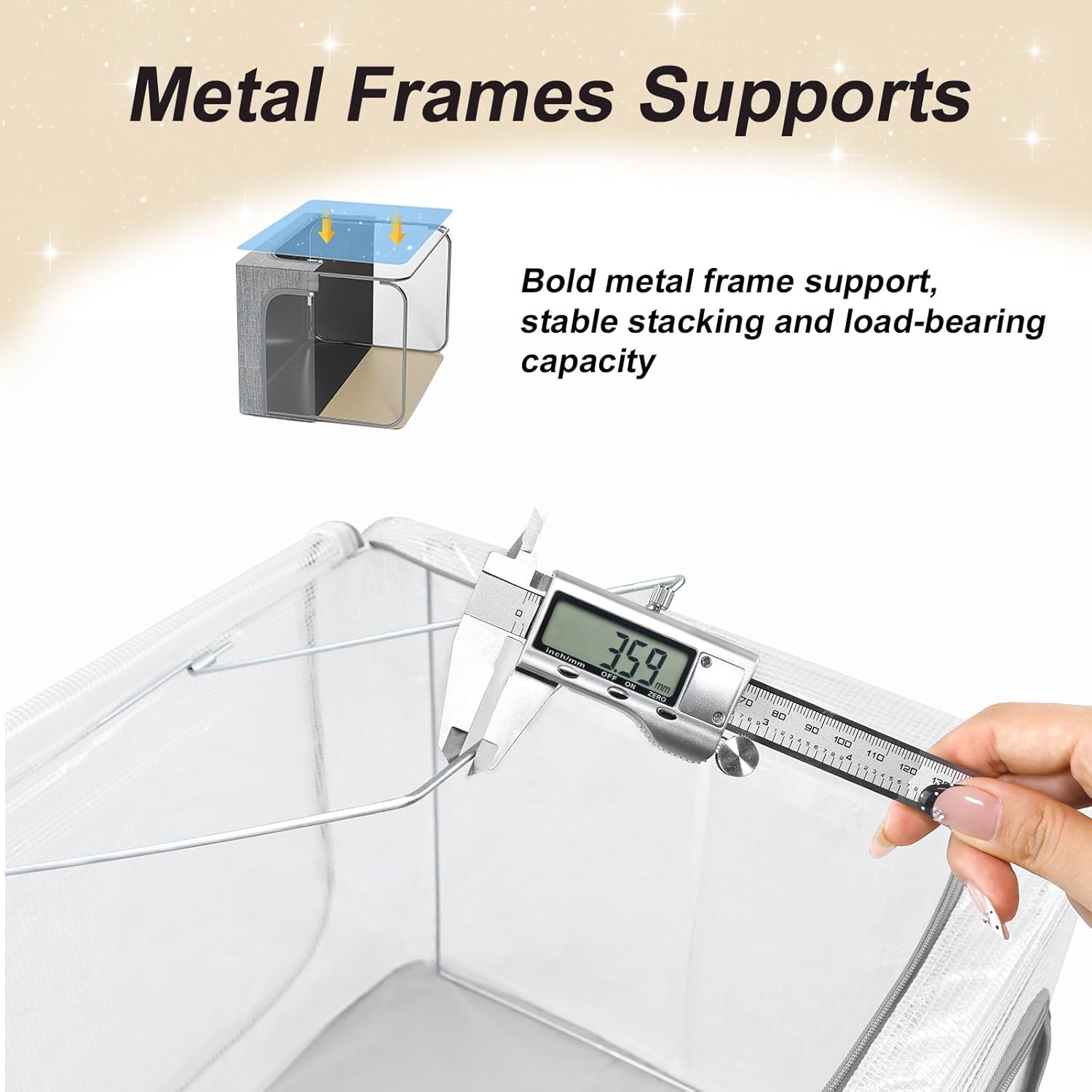 Amiya 3-Pack Clear Plastic Storage Boxes with Metal Frame, 66L Foldable Clothes Organizer Bins with Lids, Stackable Waterproof Containers for Bedroom, Closet, Garage, Zippers, Handles