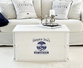 Hampton Beach Coffee Table Chest Table in Vintage Shabby Chic Style Made of Solid Wood in White with Storage Space and Lid Country House Living Room Wooden Table