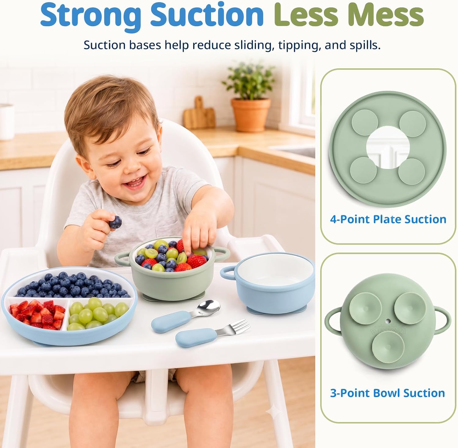 Daximo 8 Pcs Ceramic Baby Plates Set with Suction Sleeves, Spoons & Forks