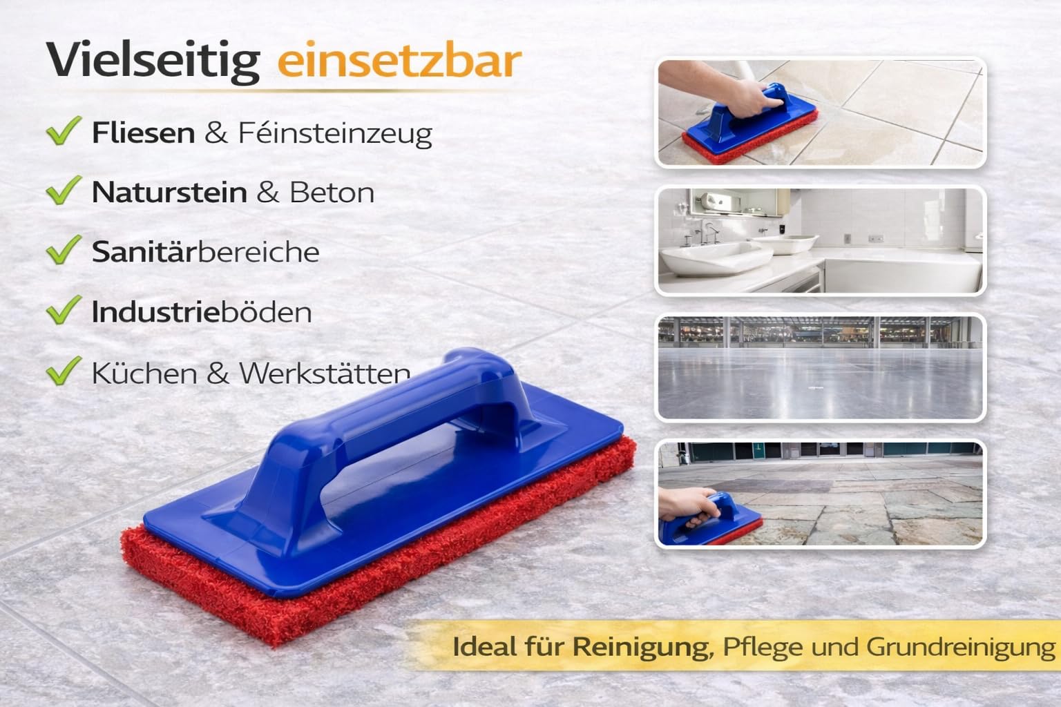 Handpadhalter 24 cm Blau für Reinigungspads – Handhalter für manuelle Boden- und Oberflächenreinigung, ergonomisch und robust, kompatibel mit gängigen Handpads