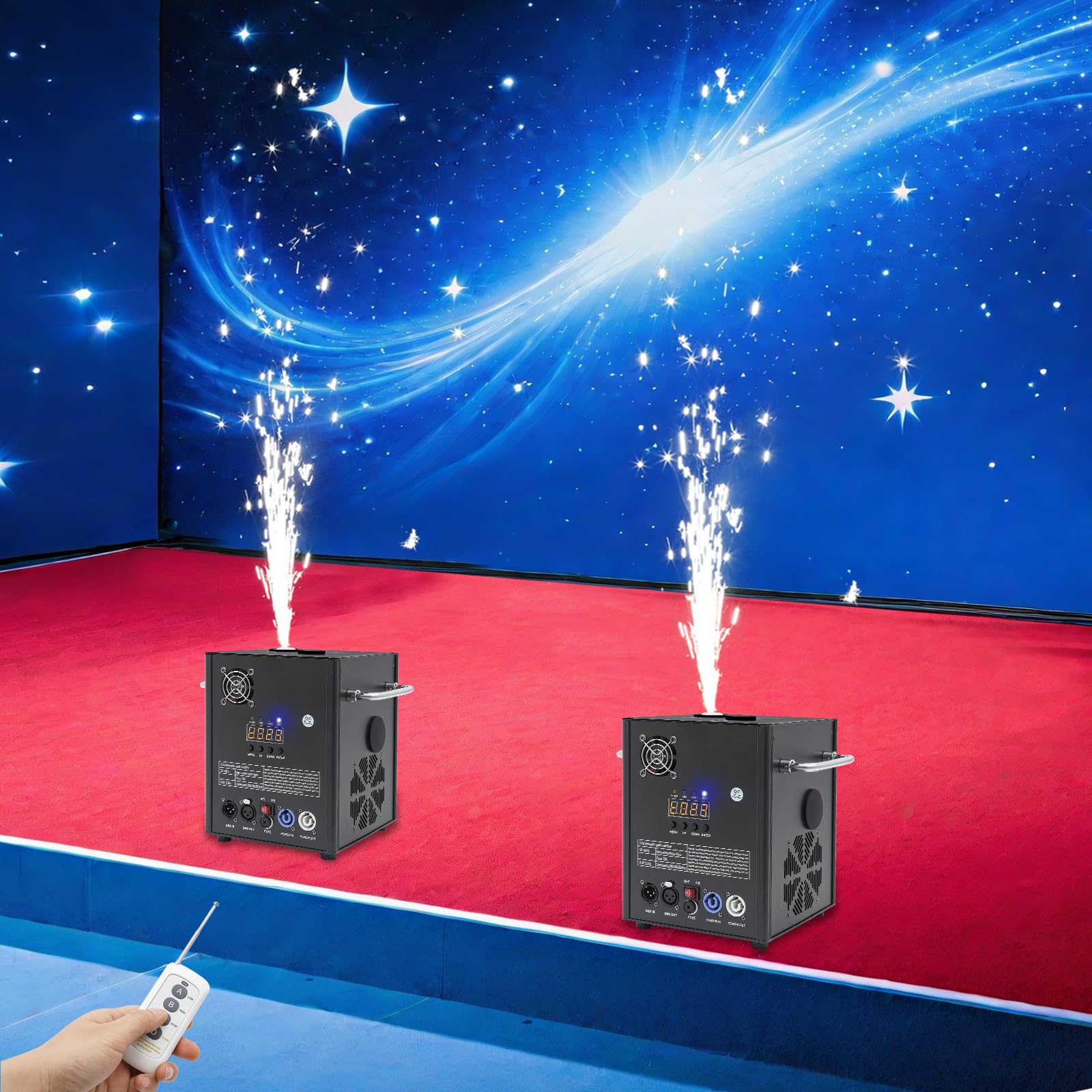 2 pcs Pyrotechnikmaschinen 750W DMX Cold Spark Maschine mit Fernbedienung, Funkenhöhe 4m, Bühneneffekt Funke Feuerwerk Maschine, Feuerwerksmaschine für Party,Weihnachten, Hochzeit, DJ Bühneneffekt