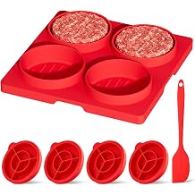 snuggery Silicone Hamburger Press Patty Maker with Adjustable Thickness, 4-Cavity Burger Patty Maker Burger Mold with Lids and Scraper for Meal Prep, Portion Control, Freezer Prep, Dishwasher Safe