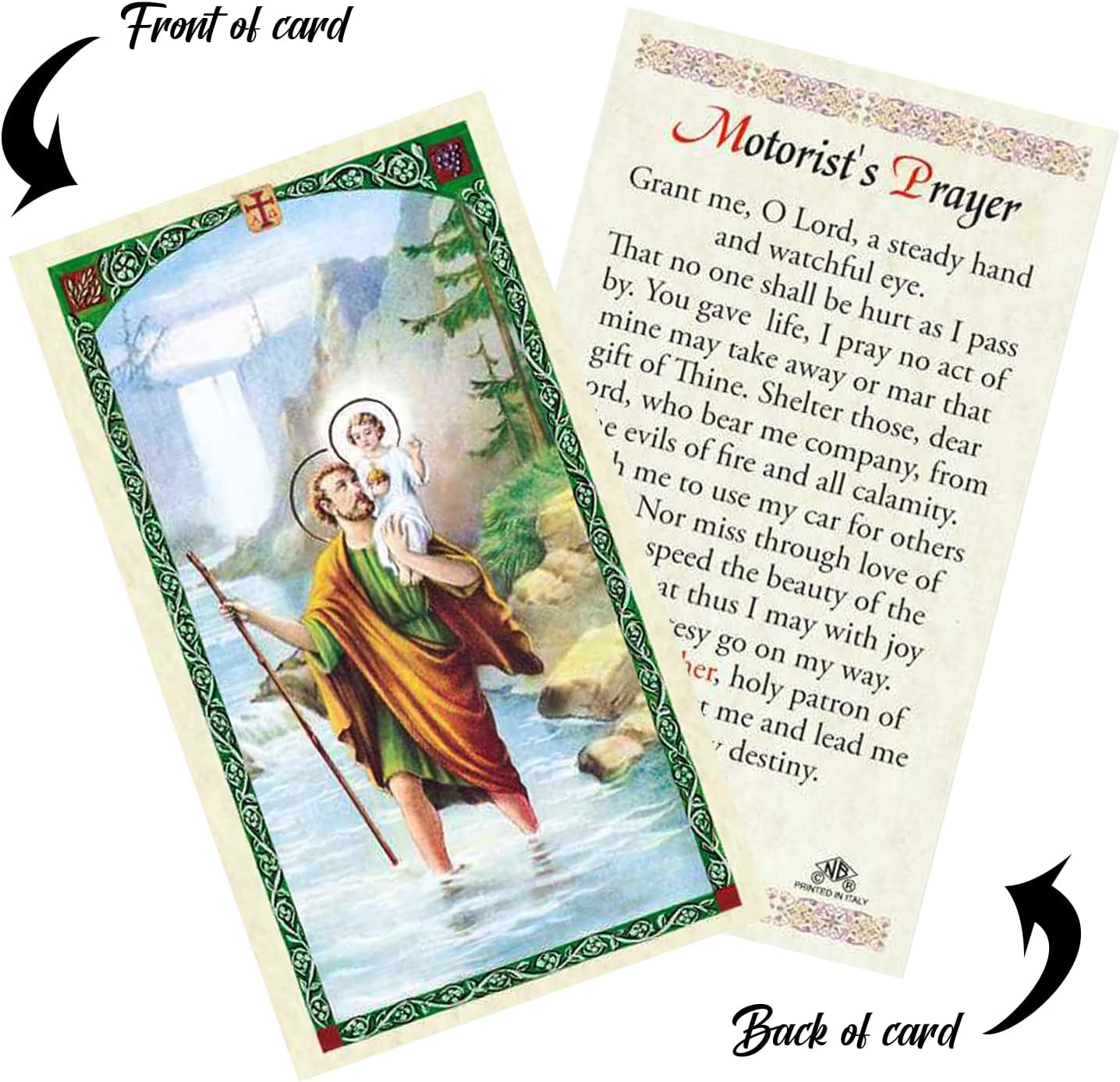 Round St Christopher Visor Clip Medal for Car - Laminated Motorist's Saint Christopher Prayer Card, The Lord's Prayer | Catholic Patron Saint of Travelers, Highway, Road Travel Themed Set, 3 Items
