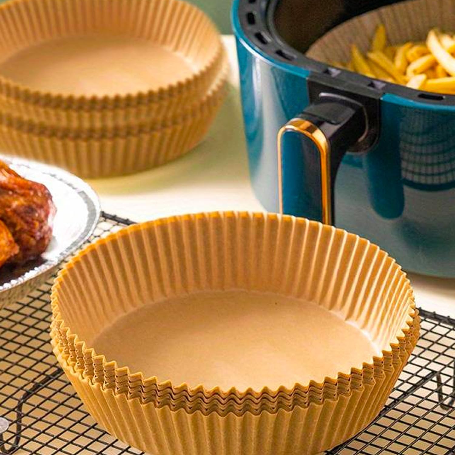 Carta Da Forno Per Friggitrice Ad Aria - 100 Pezzi 20cm - Antiaderente - Per Forno E Microonde - Foto 5