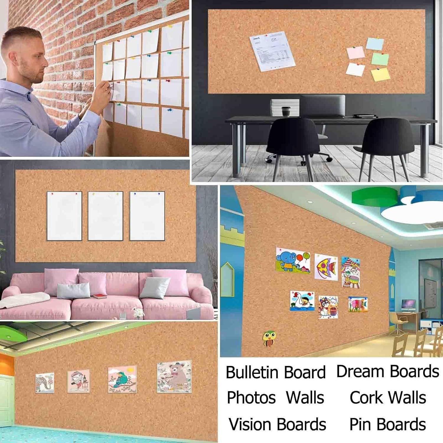 ZAQYCM 8/10 MM Thick Roll Corkboard for Wall & Floor, Home Office Desk Studio Decorative Cork Panel for Display Photos Recipes Pictures Crafts with 100 Pins(8mm(1/3 in),4x3.3ft/1.22x1m)