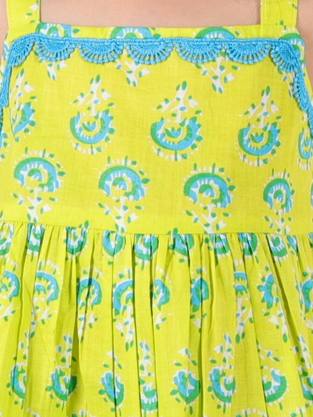 Superminis Baby Girl's Sanganeri Printed Sleeveless Cotton Top With Straight Pant Dress Clothing Set