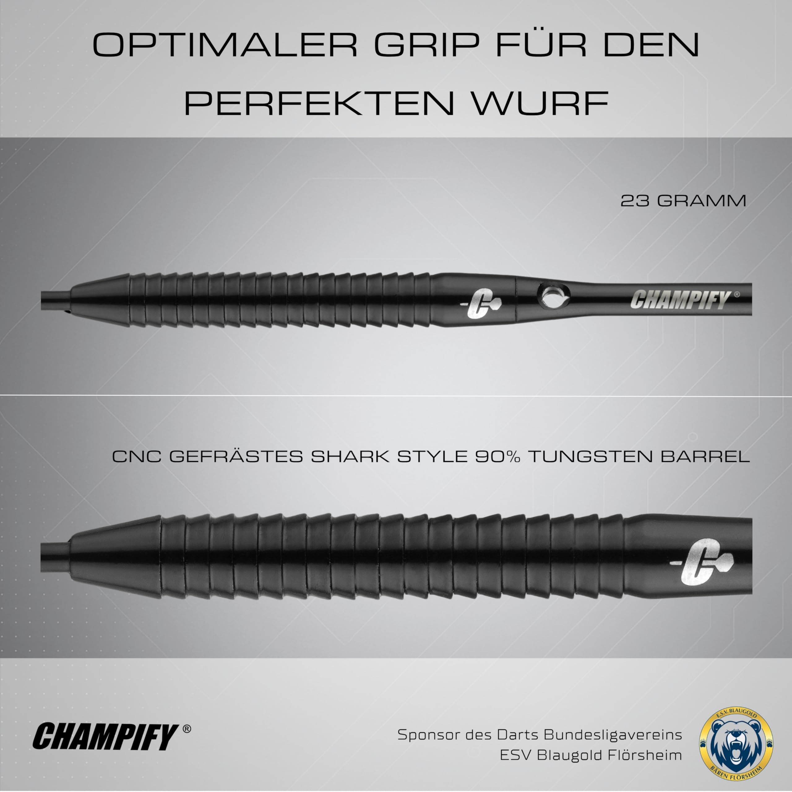 Champify® 90% Tungsten Darts Set mit schwarzer Darttasche| 3 Steeldarts mit 9 Alu-Schäften & 9 Flights | Dart Set mit Zubehör | Dartpfeile mit Metallspitze