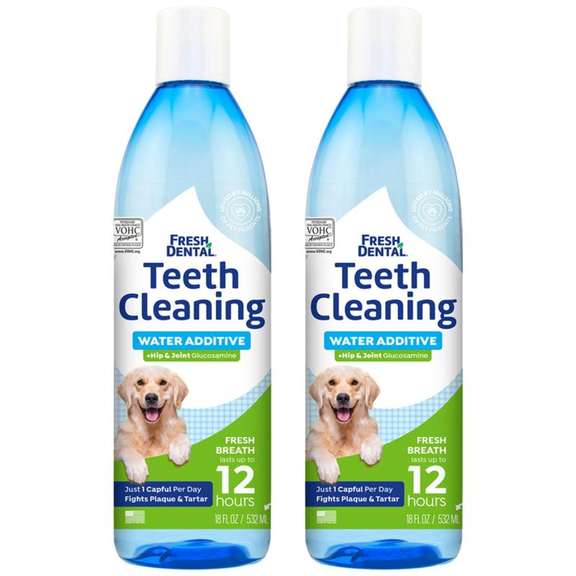 Naturel Promise Fresh Dental Water Additive for Dogs 2-Pack, 18oz Each — Hip & Joint with Teeth Cleaning Solution, Better Value for Daily Use