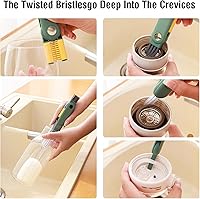 Vista 2 de Juego de cepillos de botella 5 en 1 para limpiar botellas multiusos, cepillo limpiador de huecos de botellas, cepillo de limpieza de tapas de tazas