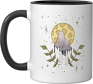 Inky Cap Ink Cap Moon Foraging Mushrooms Ceramic Mug, Black/White