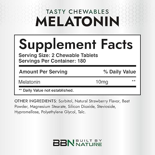 Miniatura 4 de Built by Nature Melatonina 10 mg - Tabletas de bayas de disolución rápida - Soporte extra fuerte para dormir sin medicamentos - Sin OMG, vegano -