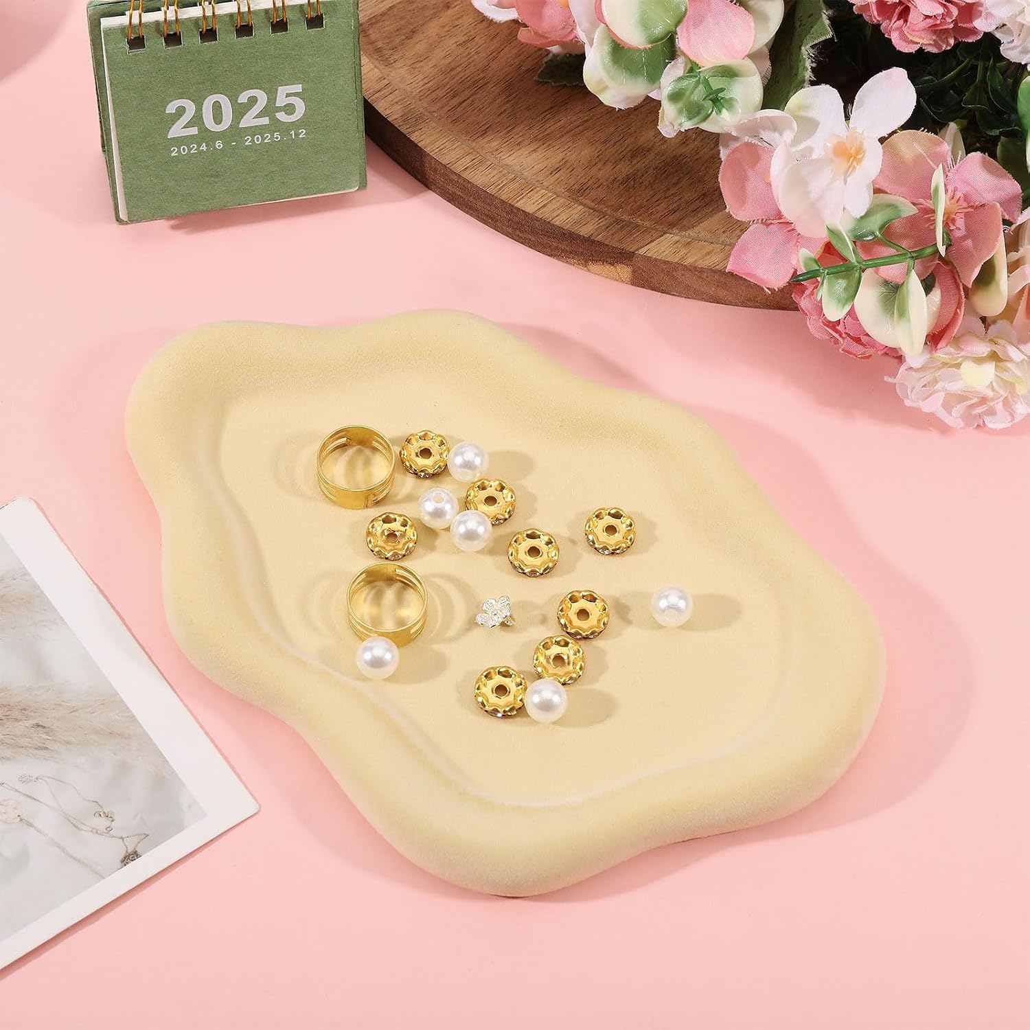 GLOBLELAND Yellow Velvet Ceramic Jewelry Tray Cloud Ceramic Trinket Holder Dish Small Jewelry Tray Birthday Wedding Appreciation Gifts for Newlyweds Women Mom Sister image 5