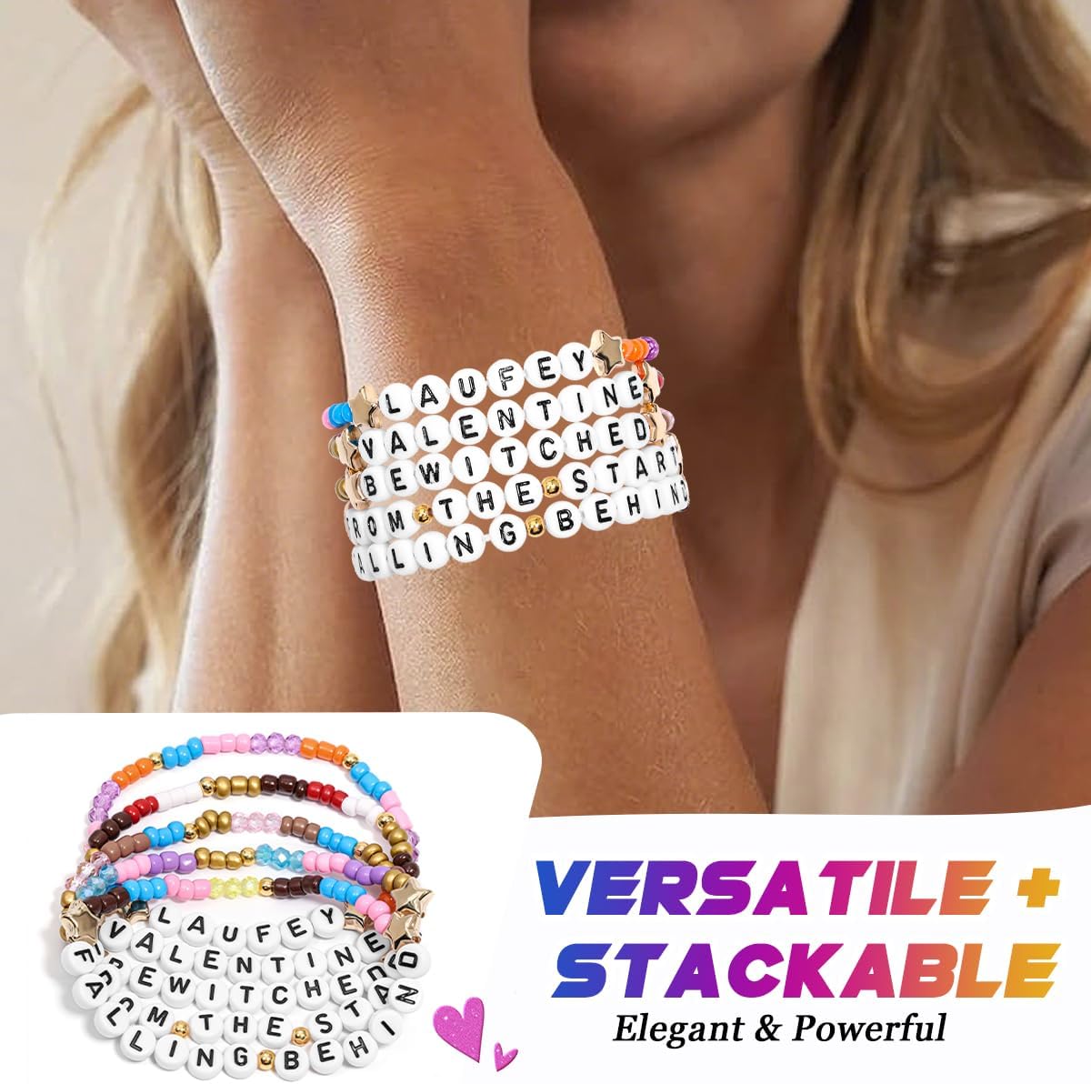 AICase for Laufey Merch Gifts Toys Inspired Bracelets 5 Pcs Stackable Stretch Beaded Friendship Bracelets Concert Outfit Vinyl Poster Merchandise Gifts for Fans Women Birthday Christmas Stocking - Image 4