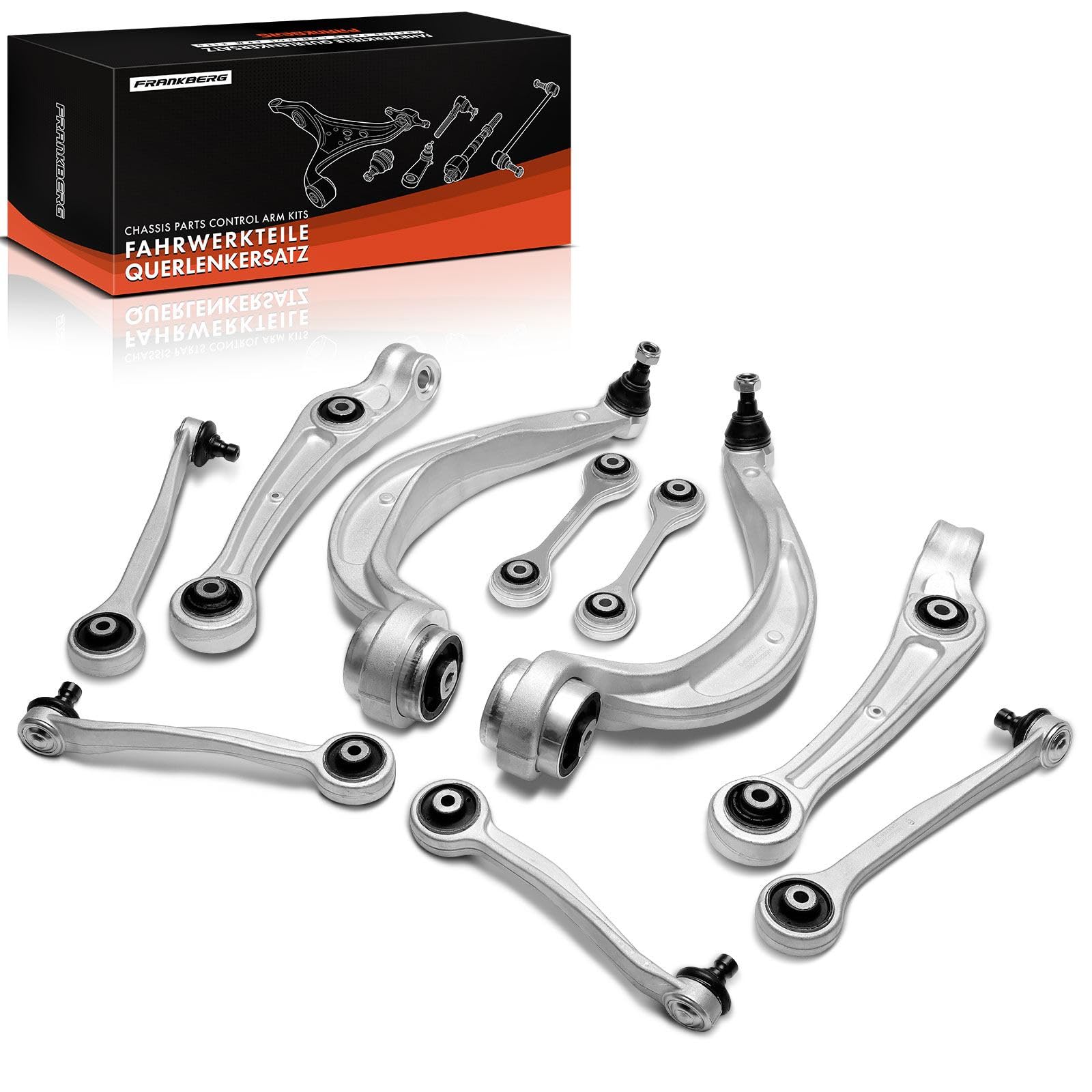 Frankberg 4 brazos de suspensión + 4 brazos de suspensión + 2 barras de acoplamiento delanteras izquierda derecha compatibles con A4 Avant 8K5 Q5 8RB A4 8K2 A4 Allroad 8KH A5 Sportback Replace